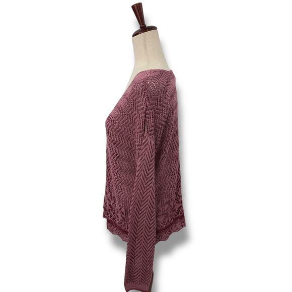NEW BCX Mauve Pink Sweater Size Large 100% Cotton Textured Crochet Knit Top - Picture 5 of 9